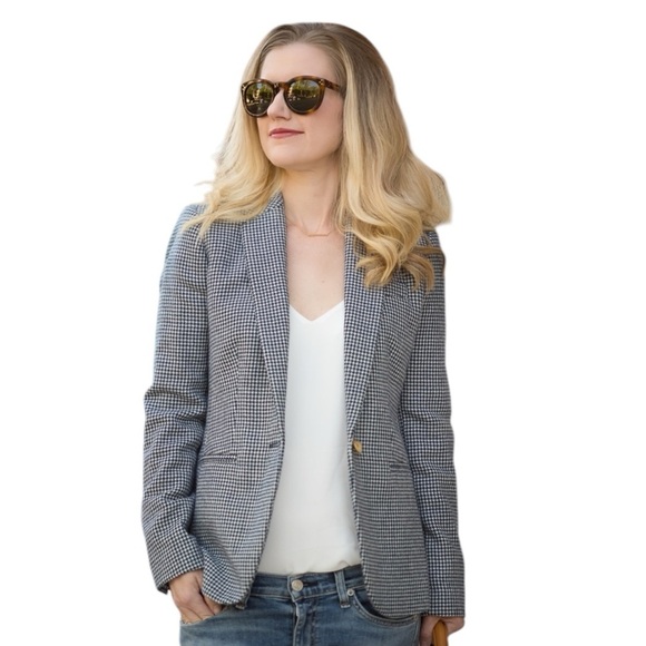 J. Crew - The Campbell Blue Houndstooth Wool Blend Blazer Sz 14 - Picture 1 of 11
